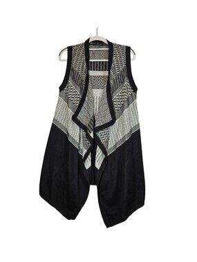 Banana Republic Black White tight Knit Open Front Vest Womens S waterfall open